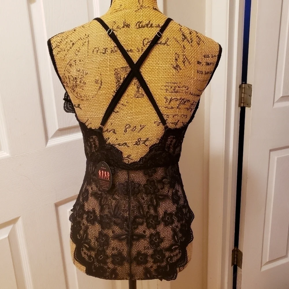 NWT Avid Love Women's Medium Black Deep V-Neck Lace Baby Doll Bodysuit Valentine - Picture 3 of 7